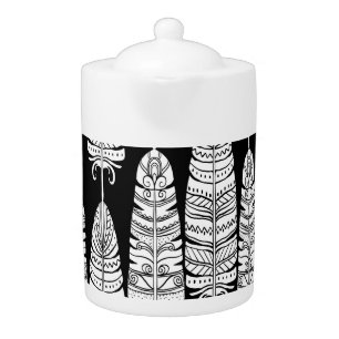 Feathers boho: black and white pattern teapot
