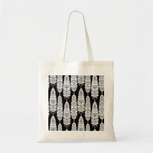 Feathers boho black and white pattern tote bag