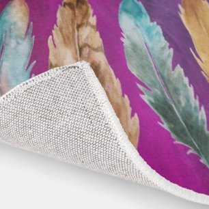 Feathers Boho Purple Blue Brown Area Rug