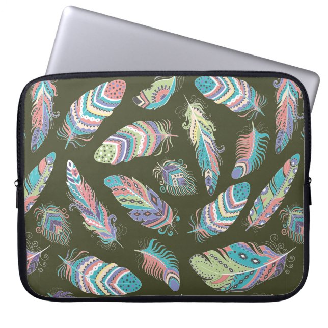 Feathers Boho Seamless Pattern. Tribal Ethnic Back Laptop Sleeve (Front)