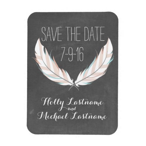Feathers  Chalkboard Wedding Save The Date Magnet