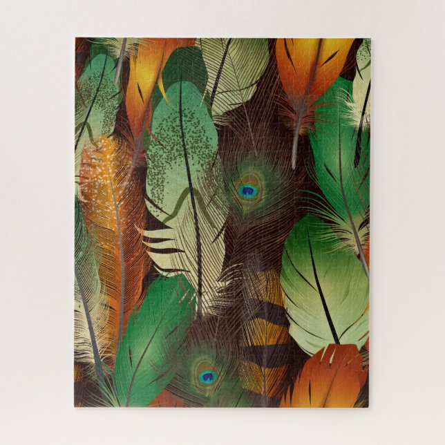 Feathers ,  Colorful Peacock Pattern  Jigsaw Puzzl Puzzle (Vertical)