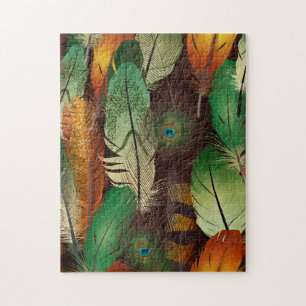 Feathers , Colorful Peacock Pattern Jigsaw Puzzle