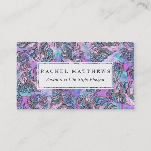 Feathers Drawn in Ink and Painted Watercolor Business Card