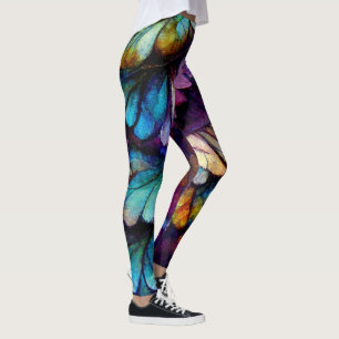 Feathers Floral Rainbow Alcohol Ink Leggings