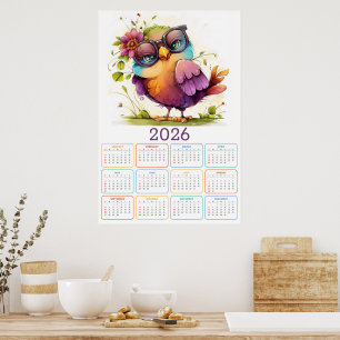 Feathers & Flowers: 2026 Owl Calendar Poster