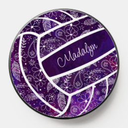 feathers flowers doodle pattern purple volleyball PopSocket