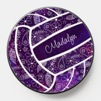 feathers flowers doodle pattern purple volleyball PopSocket