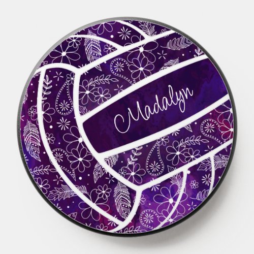 feathers flowers doodle pattern purple volleyball PopSocket