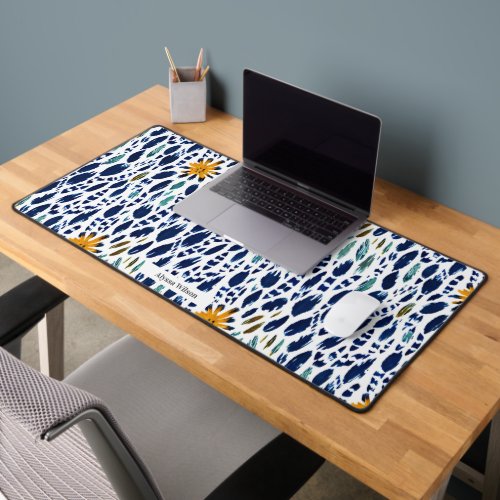 Feathers  Flowers Watercolor Inspired Pattern Desk Mat