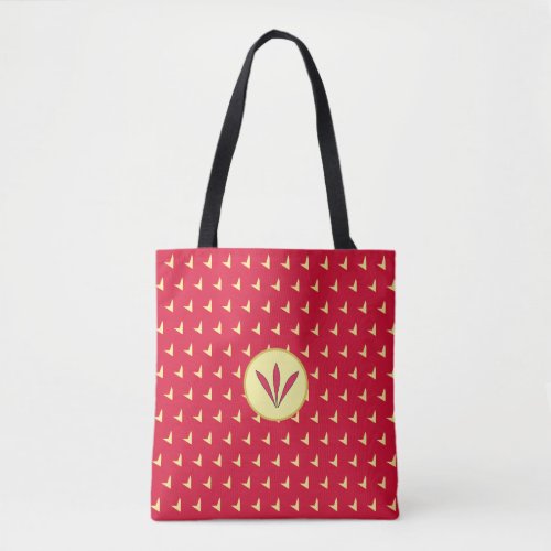 Feathers  Geometric Pattern on Red  Tote Bag