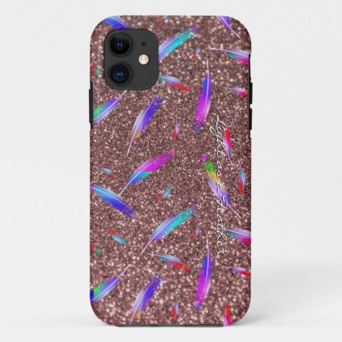 Feathers Glitter base pink blue purple green Case_ iPhone 11 Case