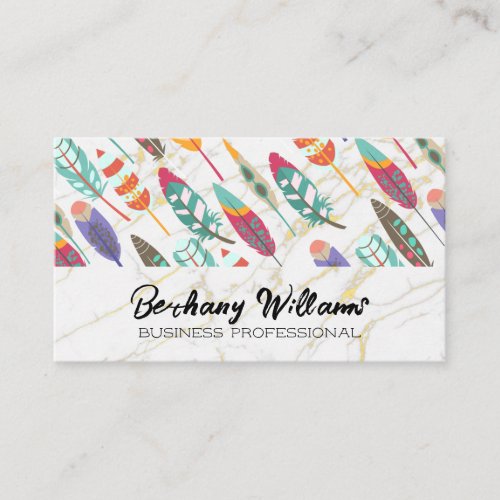 Feathers  Gold Foil Marble Business Card