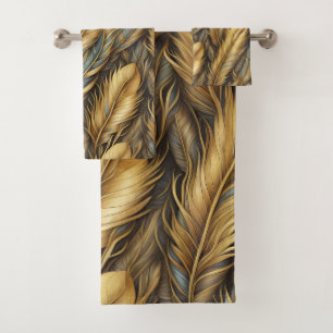 Feathers Golden Silver Art  Bath Towel Set