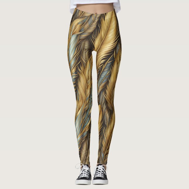 Feathers Golden Silver Art  Leggings (Front)