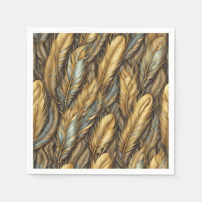 Feathers Golden Silver Art  Napkins (Front)