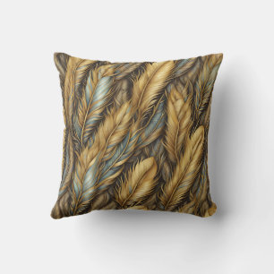 Feathers Golden Silver Art Throw Pillow