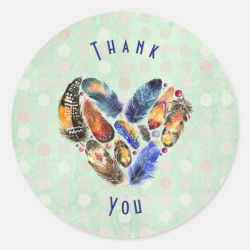 Feathers In A Heart Shape Thank You Classic Round Sticker