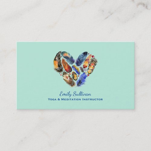 Feathers In A Heart Shape Watercolor Design Business Card