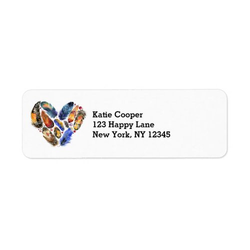 Feathers In A Heart Shape Watercolor Design Label