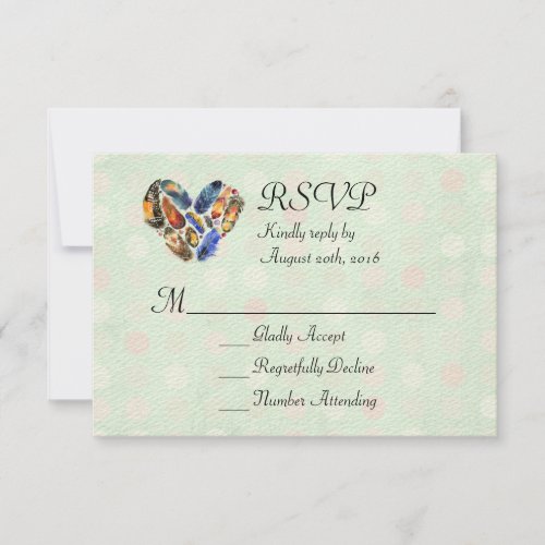 Feathers In A Heart Shape Watercolor Design RSVP