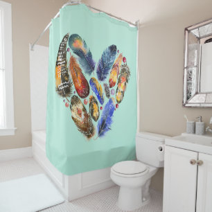 Feathers In A Heart Shape Watercolor Design Shower Curtain