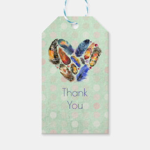 Feathers In A Heart Shape Watercolor Design Thanks Gift Tags