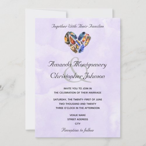 Feathers In A Heart Shape Wedding Invitation