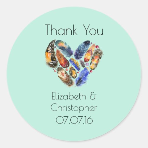 Feathers In A Heart Shape Wedding Thank You Classic Round Sticker