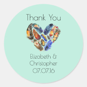Feathers In A Heart Shape Wedding Thank You Classic Round Sticker