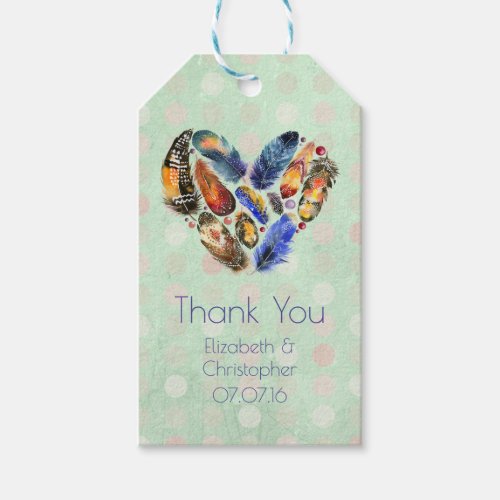 Feathers In A Heart Shape Wedding Thank You Gift Tags