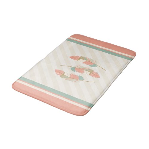 Feathers in Cream Coral and Mint Green Bathroom Mat