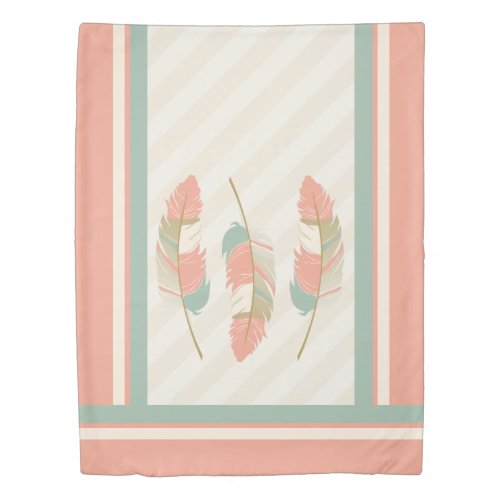 Feathers in Cream Coral and Mint Green Duvet Cover