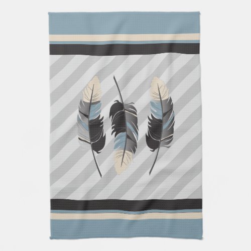 Feathers in Cream Gray and Blue Towel