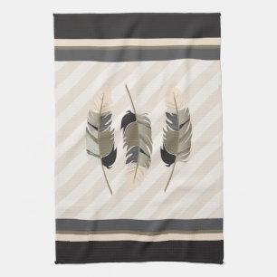 Feathers in Cream, Gray and Brown Kitchen Towel