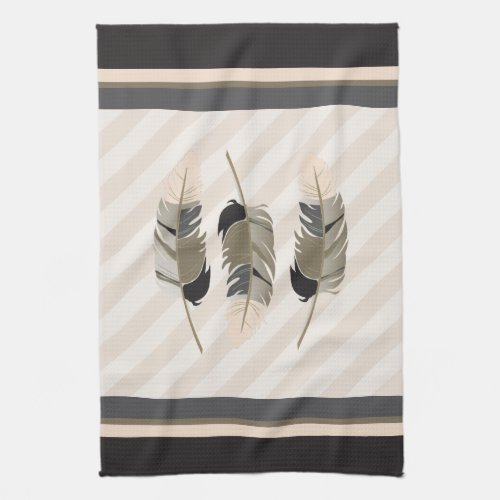 Feathers in Cream Gray and Brown Kitchen Towel