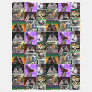 Feathers in Focus: A Collage of Chickens Roosters Fleece Blanket