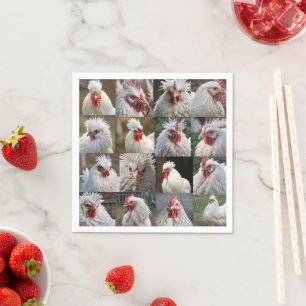 "Feathers in Focus: A White Chicken's Portrait" Napkins