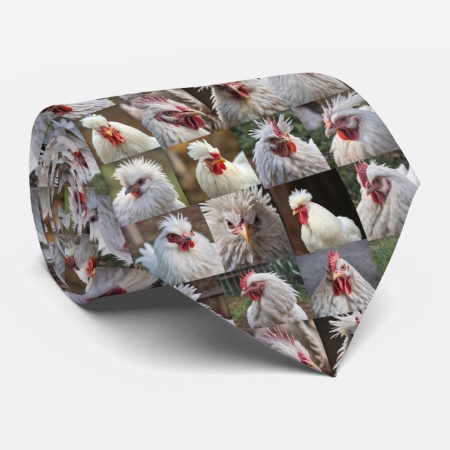 "Feathers in Focus: A White Chicken's Portrait" Neck Tie (Rolled)