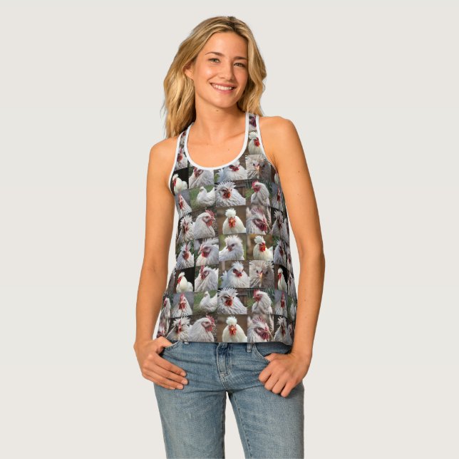 "Feathers in Focus: A White Chicken's Portrait" Tank Top (Front Full)