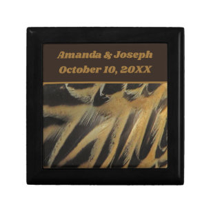 Feathers Layered Brown Gold Wedding Keepsake Gift Box