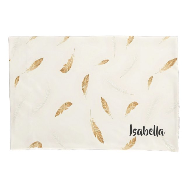 Feathers Luxury Modern Boho Collection Pillow Case (Front)