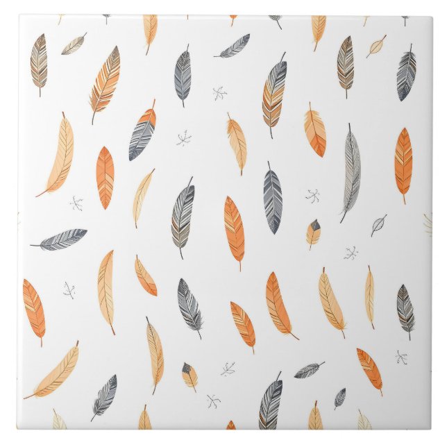 Feathers Luxury Trendy Boho Collection Ceramic Tile (Front)