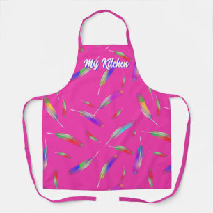 Feathers muilt-colored hot pink bright apron