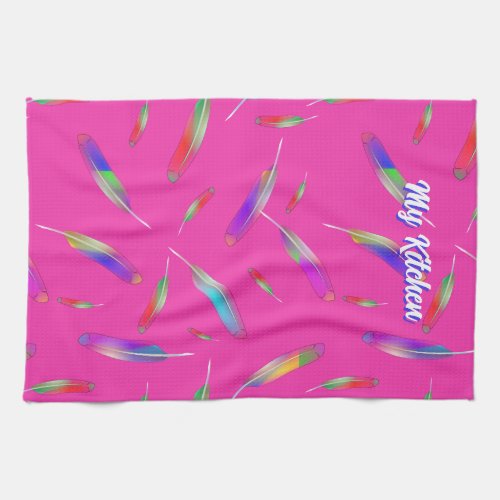 Feathers muilt_colored hot pink bright kitchen towel