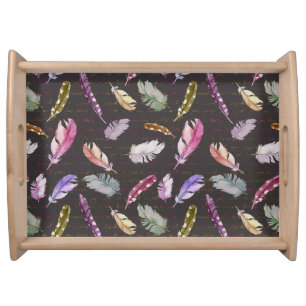 Feathers Note: Watercolor Bird Pattern. Serving Tray