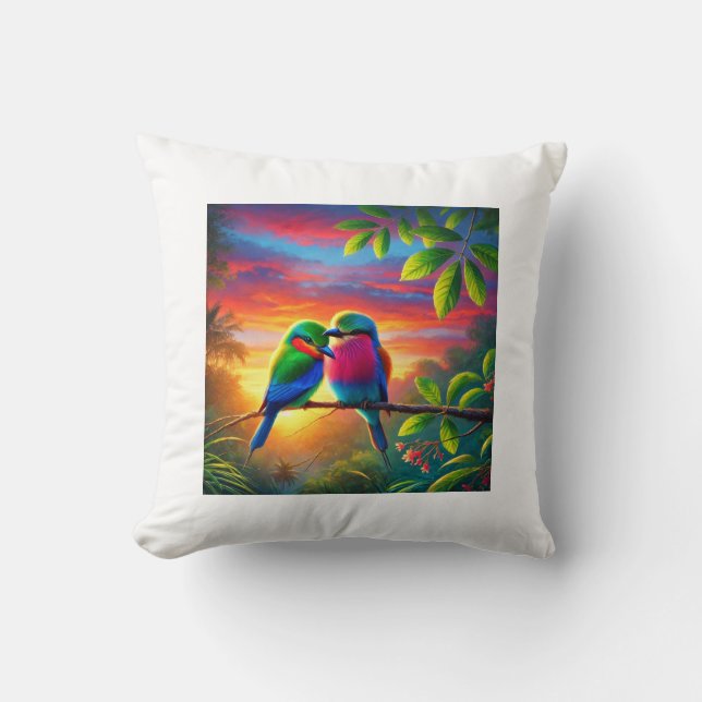 "Feathers of Love: Embrace in Flight" Throw Pillow (Front)
