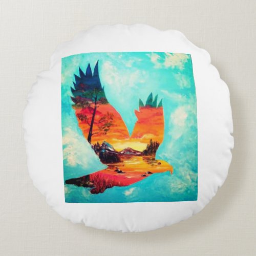  Feathers of radiance A Hawks pechan the round  Round Pillow