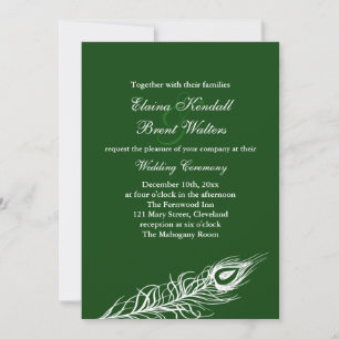 Feathers on Emerald Green Wedding Invitation