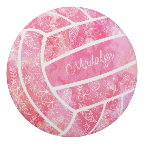 feathers paislies floral boho pink volleyball eraser